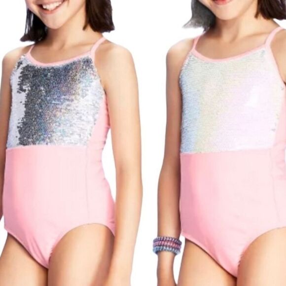More than Magic Flip Sequin Pink Swimsuit L 10/12 - Picture 3 of 7
